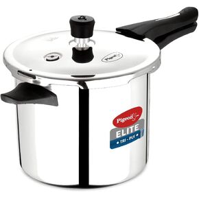 Pigeon Elite Tri-Ply Stainless Steel Body Outer Lid Pressure Cooker Induction and Gas Stove Compatible 3 L - Silver