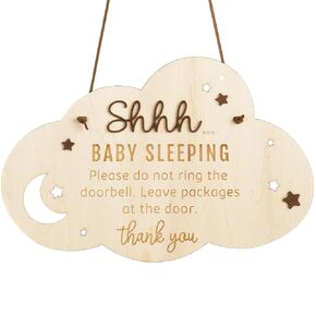 Chippi & Co Shh Baby Sleeping Sign For Front Door, Wooden Do Not Ring Doorbell Sign For Font Door, Baby Room, Fathers Day Gifts For New Dad, Expecting Dad, Gifts For Mom To Be (Baby Sleepinng Sign)