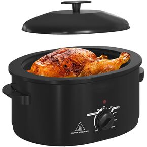 8 QT Electric Roaster Oven with Self-Basting Lid, Turkey Roaster Oven with Defrost Warm Function, Removable Pan and Rack, Stainless Steel White