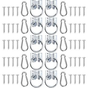 10 Pcs Cross Tie Ring Set, Horse Trailer Tie Ring with 10 Spring Snap Hook and 40 Screws, Horse Tie Down Ring Barn Supplies for for Horse Stall,Trailer, Barn, Racetrack, Horse Pasture