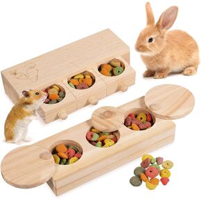 Wooden Interactive Rabbit Foraging Toys - Treat Dispenser for Small Animal Funny, Suitablefor Bunny, Chinchillas, Gerbils, Hamsters, Guinea Pig (Set of 2)