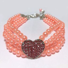 4 Row Dog Pearls Necklace Jewelry - Bling Dog Wedding Collar with Rhinestone Rose Flower Heart Charm for Small Dogs Girl Female Puppy - Chihuahua Yorkie Clothes Outfits Accessories