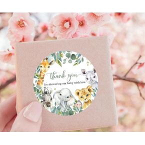 Safari Themed Baby Shower Thank You Gift Tags, Animal Print Design - Large 3 Inch Size (Pack of 20 Stickers)