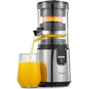 Electric Citrus Juicer, Reemix Lemon Squeezer with Brushed Stainless Steel Body, Fully Automatic One-click Operation Orange Squeezer, Black+Silver