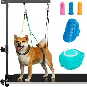 Dog Grooming Arm with 5pcs Pet Bath Brush - 35" Pet Grooming Table Arm with Adjustable No Sit Haunch Holders, Dog Grooming Stand with Loop Noose - Ideal for Small & Medium Dogs