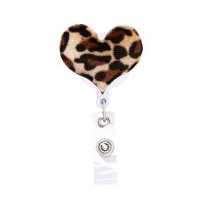 Leopard Print Heart Nurse Badge Reel, Retractable Name Card Badge Holder Reel with Alligator Clip, 24 inches Thick Pull Cord