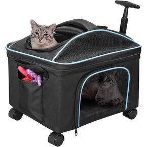 حاملة الكلاب للقطط المعتمدة من شركة الطيران مع عجلة صامتة، حاملات الحيوانات الأليفة للكلاب الصغيرة والقطط، حقيبة حامل سفر ناعمة مع مقبض وكتف، مثالية للاستخدام في الهواء الطلق (أسود) in Kuwait