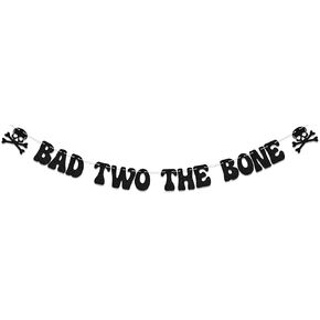 Black Bad Two The Bone Banner, Rock n Roll 2nd Birthday Bone Decoration, Bad 2 the Bone Party Decorations, Born to Rock Music Theme 90s Birthday Party Supplies
