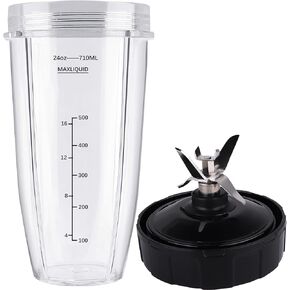 Blender Replacement Parts for Ninja, 24oz Cup with Extractor Blade, for Nutri Ninja Auto iQ BN801 BL480 BL640 BL642 NN100 BL2012 (2 Pack)