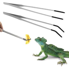 2 PCS Stainless Steel Reptile Feeding Tongs, 10.6-Inch Extra Long Tweezers for Aquarium, Straight and Curved Rubber Tipped Tweezers, Aquarium Tweezers Long Handle Tweezers for Crafts Feeder Tool
