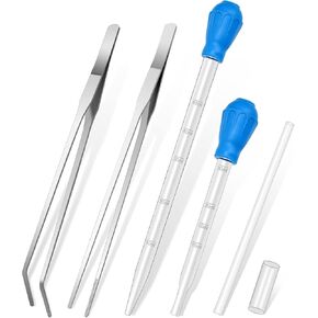 5 in 1 Aquarium Coral Feeder Kit, Luxiv 2 Pcs 60ml and 30ml Aquatic Reef Feeding Dropper with 10in Extender Pipe, 2 Pcs Stainless Steel Straight and Curved Aquarium Tweezers for Feeding Tong (Black)