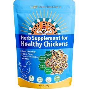 BuffClucks Herb Supplement for Backyard Chickens - Natural Chicken Treats, Poultry Feed Botanical Mix, Plant-Based Coop Snacks for Daily Wellness, Feather Quality, Egg Production - Crafted in USA 12oz
