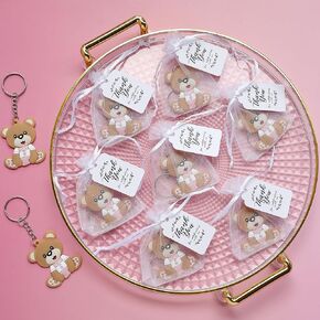 50 Sets Animal Bear Keychain Favors, Baby Shower Favors, Christening Favors for Guests, Baptism Favors Bear Themed Party Favors.(Pink)