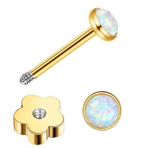 G23 Titanium Opal Earrings for Sensitive Skin Handmade Flower Screw Back Opal Stud Earrings 20g 14K Gold Hypoallergenic Nap Earrings for Helix Cartilage Piercing Gold 5mm