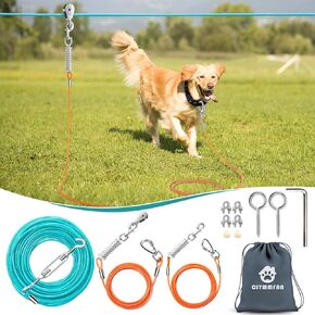 Professional Dog Runner Trolley System，Heavy Duty 100ft Dog Zip Line with 10ft & 15ft Tie Out for Large Dogs Up to 250lbs, Outdoor Dog Run Cable Leash for Backyard, Camping, Park and Outside Adventure