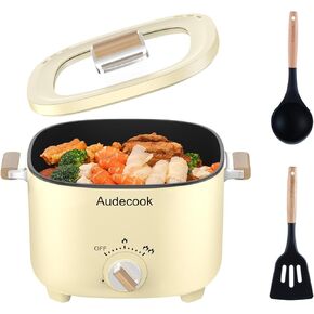 Audecook Hot Pot Electric, 2.5L Portable Nonstick Multicooker for 1-3 Persons, Honeycomb Texture Travel Electric Skillet with Dual Power Temperature Control for Steak/Egg/Noodles/Oatmeal (Black)