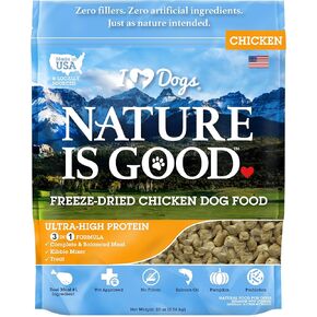 iHeartDogs Nature Is Good Freeze-Dried Dog Food - Vet-Approved, Filler-Free Raw Dog Food Supports Overall Health & Well-being - Beef, 20 oz