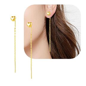 925 Sterling Silver Threader Earrings, WGXIA Heart Earrings for Women Handmade Long Pull Through Earrings for Girls Trendy Linear Drop Dangle Earrings Tassel (Silver)