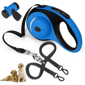 Dual Retractable Dog Leash for 2 Medium Dogs (Up to 66LBS Each) - Double Headed Pet Leash with Poop Bags and LED Light, One Button Brake & Lock, 360 Tangle-Free (WHITE, Medium)