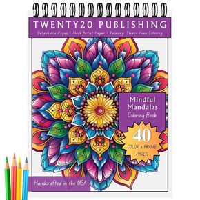 Twenty20 Publishing Mindful Mandalas Relaxing Coloring Book for Adults, 40 Mandala Designs, Thick Artist Paper, Spiral Bound, Gift for Adults to Relax, Anxiety and Depression