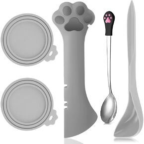 5 Pcs Pet Food Can Supplies Set Dog Cat Food Lid Cat Can Opener Cat Spoons for Wet Food (Pink)