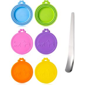 6Pack Pet Food Can Cover Lids with Stainless Steel Spoon for Cat Dog Canned Food Universal 1 Fits 3 Size Cat Can Covers Lids