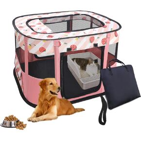 Portable Foldable Pet Playpen Collapsible Crates Kennel Playpen for Dog cat and Rabbit &Travel playpen Outdoor or Indoor (M, Pink)