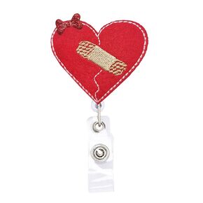 Heart Nurse Retractable Name Card Badge Holder Reel with Alligator Clip, 24 inches Thick Pull Cord