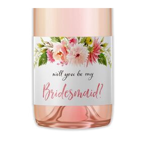 Will You Be My Bridesmaid Mini Champagne Labels ● SET of 10 ● Bridesmaid Proposal, Maid of Honor Ask, Bridal Party Ask, Bridesmaid Wine Stickers, Wedding Favors, 3.5" x 2" (Floral Blush)