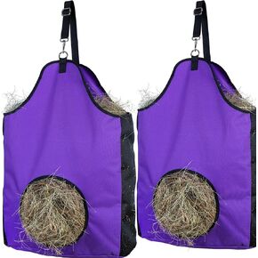 2 Pack Premium Durable Horse Slow Feed Hay Bag with Metal Snap Fastener and Heavy Adjustable Strap