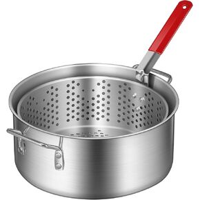 VIVOHOME 10Qt Aluminum Fish Fryer Pot with 6.7Qt Basket, Deep Fryer with Easy Grip Handle for Cooking Chicken Wings, Seafood, French Fries