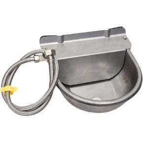YOUMU Stainless Steel Automatic Dog Waterer Bowl with Float Valve and 1M Hose(one end 3/4''), Livestock Waterer for Dog Goat Cattle (with Drainage Hole)