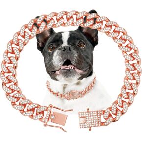 Rose Gold Dog Chain Collars girl dog collars chain dog collar Crystal Dog Necklace Rose Gold Link Chain Collar chain dog collar for Small, Medium and Large Dogs(Rose Gold, 10 Inch)