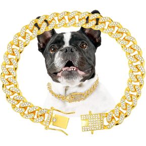 Rose Gold Dog Chain Collars girl dog collars chain dog collar Crystal Dog Necklace Rose Gold Link Chain Collar chain dog collar for Small, Medium and Large Dogs(Rose Gold, 10 Inch)