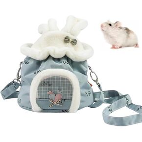 Hamster Carrier Bag Breathable Warm Small Animals Travel Carrier Potable Sugar Glider Pouch Small Pet Outgoing Handbag for Mouse Squirrel Rat Gerbil Hedgehog Chinchilla (Blue)