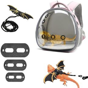Bearded Dragon Lizard Backpack Carrier with Harness and Leash Set, Small Animal Carrier Backpack, Space Capsule Bubble Window Carrier Backpack, Small Pet Carrier Backpack, Airline Approved (Black)