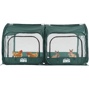 2Pcs Portable Chicken Run, Pop Up Chicken Tent for Small Animals Outdoor Gardening Net with 3 Doors and Handbag, Easy to Install and Storage, Green (80 x 40 x45)