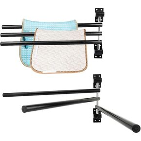 2 Pack Saddle Pad Rack with 3 Bar,Wall Mounted Swinging Horse Blanket Rack for Hanging Blankets & Pads, Ideal for Horse Stall, Tack Room, Stable and Barn
