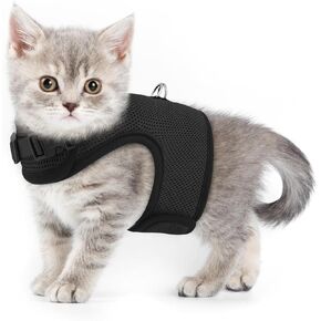 MoNiBloom Soft Cat Harness for Walking Escape Proof and Travel, Kitten Adjustable Breathable Vest Harness - Black, S