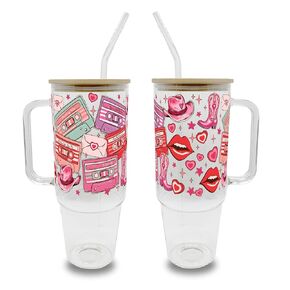 Sip Sip Hooray Coquette Bows and Cherries Pink Bow 40oz Cup, Coquette Tumbler Cute Bow Glass, Trendy Aesthetic Iced Coffee Glass, Glass 40oz Tumbler, Pink Gifts
