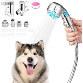 Dog Shower Attachment, Dog Shower Sprayer Attachment Set with Diverter Valve, Dog Shower Brush for Bathroom Shower Arm, Pet Bathing Tool, for Dog and Cat Grooming, Indoor & Outdoor