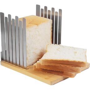 Bread Slicer for Homemade Bread, Adjustable Stainless Steel Bread Slicer with Bamboo Cutting Board for Toast Bread Bagels Cake