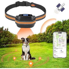 سياج الكلاب اللاسلكي GPS، سياج كهربائي للكلاب مع مسار في الوقت الحقيقي متوافق مع IOS Find My App مع وضع الصفير/الاهتزاز/الصدمة، IP66