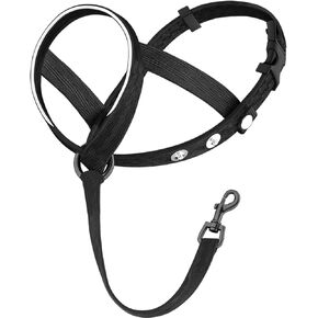 Gentle Dog Head Collar with Metal Button, Adjustable Dog Training Nose Leash with Reflective Strap for Small Medium Large Dogs, Dog Training Anti-Pull Collar, No Pull Head Halter(M,Black)
