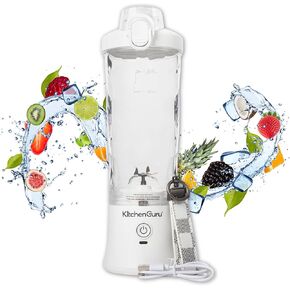 Elite Rechargeable Travel Blender: 240W Personal Smoothie Maker with 6-Leaf Blade, 600ml Capacity, and Innovative Pop-Up Design for Easy Portability - For Home or On the Go (White)