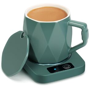 Coffee Warmer with Ceramic Mug, Electric Coffee Warmer for Desk Home Office, 131℉ Temperature Control, 16 Watt, Smart Coffee Cup Warmer for Heating Coffee, Milk, Tea