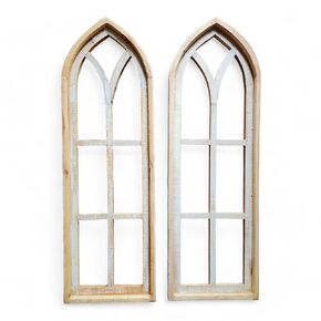 Farmhouse Wooden Wall Windows Set of 2 -Rustic Cathedral Wood Windows- Dandelion