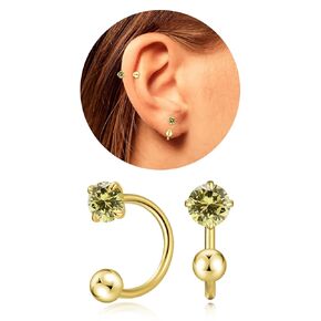 Tiny 3mm Birthstone Earrings for Women Teen Girls Small Huggie Half Hoop Earrings Tiny Cartilage Hypoallergenic Stud Screw Earrings (Silver, 8.Aug-Peridot)