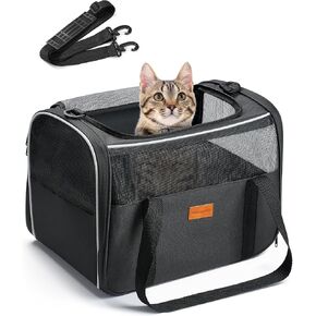 Morpilot Cat Carrier Soft - Portable Pet Carrier for Small or Medium Cats, Dogs and Puppy up to 14lbs, Airline Approved Dog Carrier with Safety Buckle - 16.0 x 10.4 x 11.2 Inch (Dark Gray)