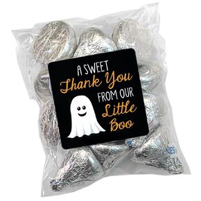 Mini Ghost Favor Kit - 24 Labels and 24 Bags - A Sweet Thank You From Our Little Boo (Blue)